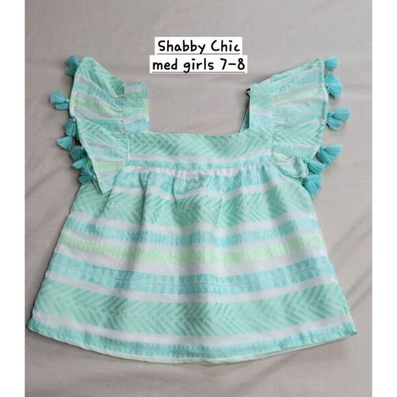 Shabby Chic Boho Girls Tassle Tank Top 7/8 NWOT Fringed Summer Spring Teal  #081 - Picture 1 of 5